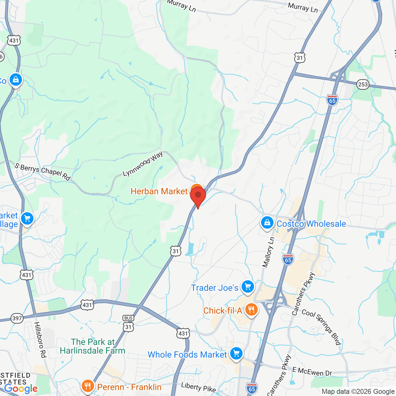 Google map image of our location in 554 Franklin Rd Franklin, TN