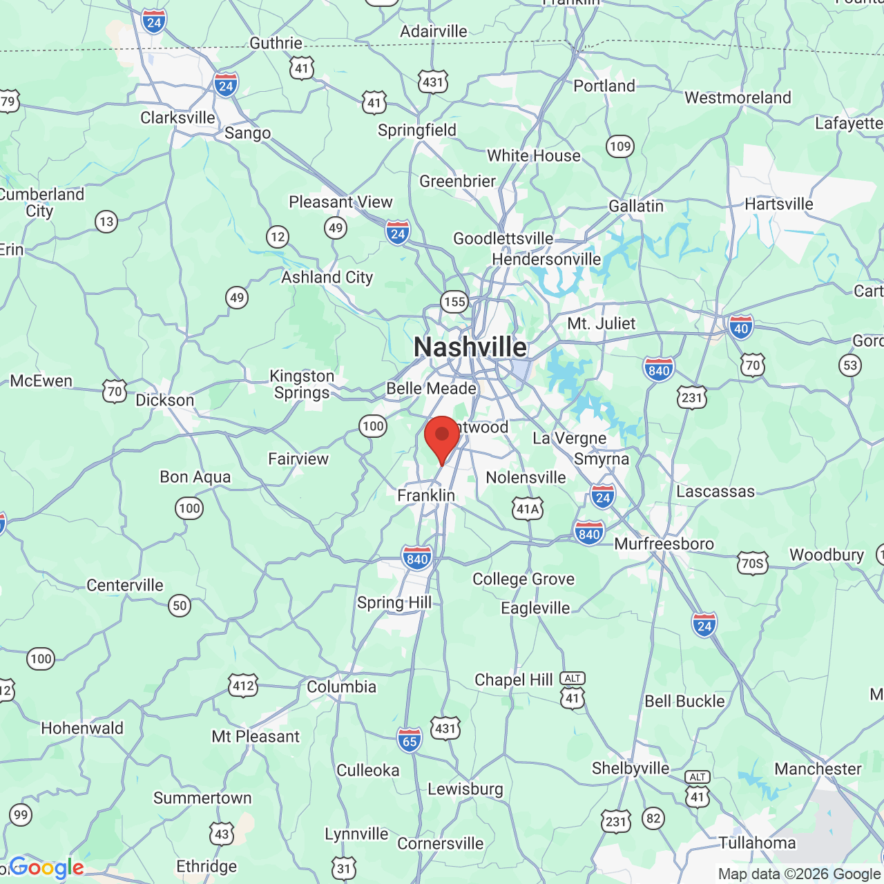 Google map image of our location in 554 Franklin Rd Franklin, TN